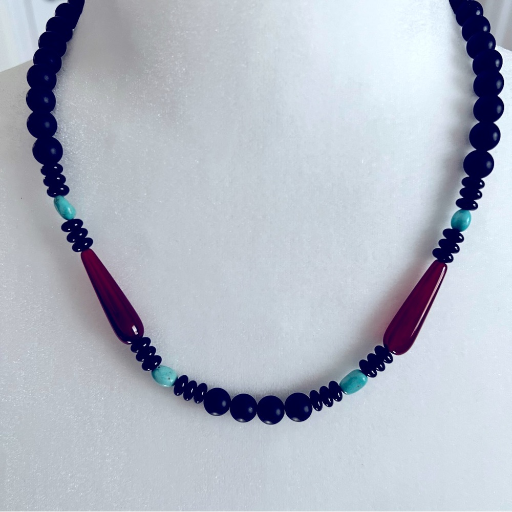 Jay King sterling silver 18 inch black agate and multi gem beaded necklace